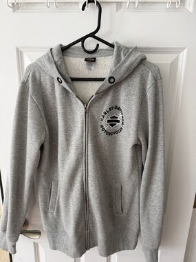 Harley-Davidson Light Gray Full-Zip Hooded long Sweatshirt -